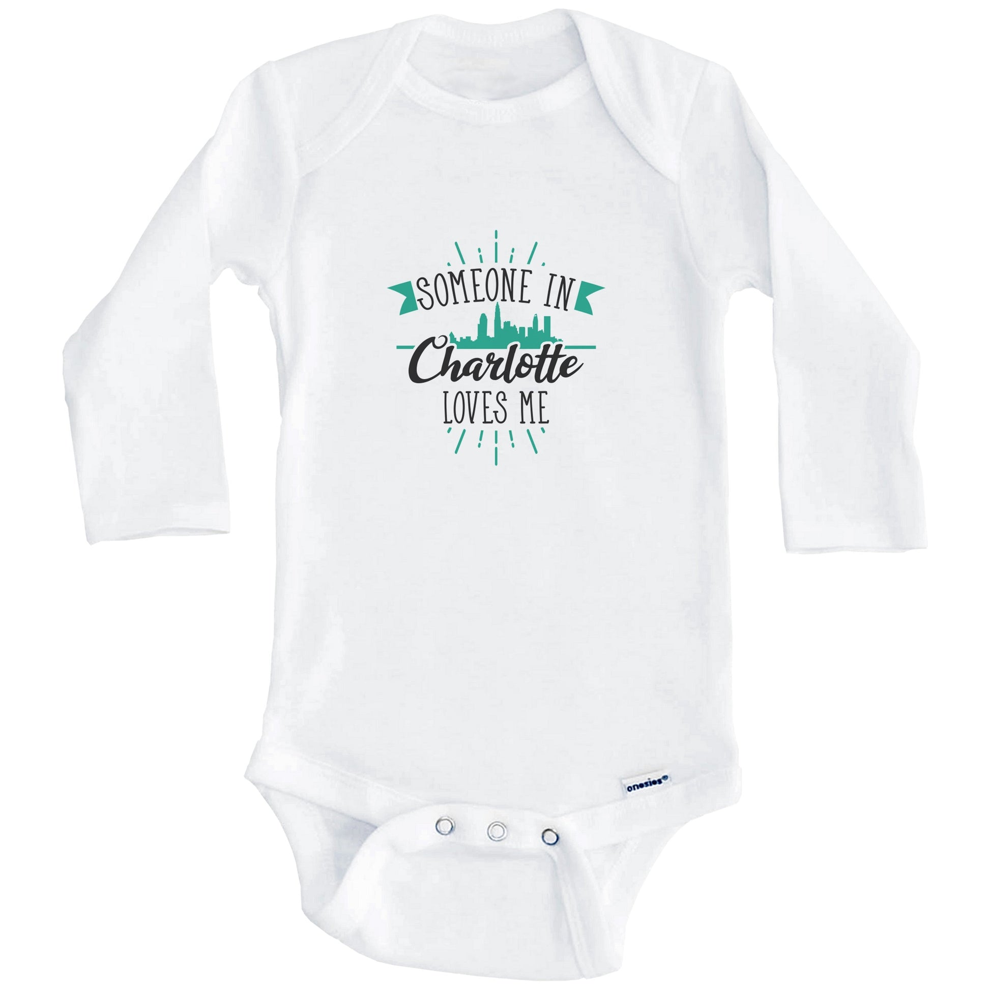 Someone In Charlotte Loves Me Charlotte NC Skyline Baby Onesie (Long Sleeves)