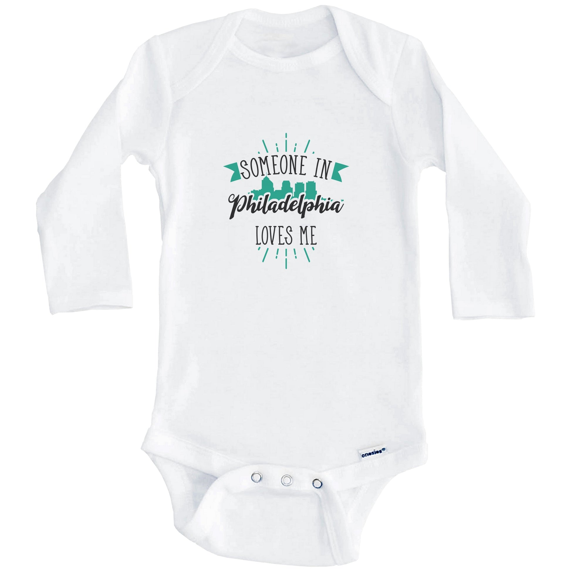 Someone In Philadelphia Loves Me Philadelphia PA Skyline Baby Onesie (Long Sleeves)