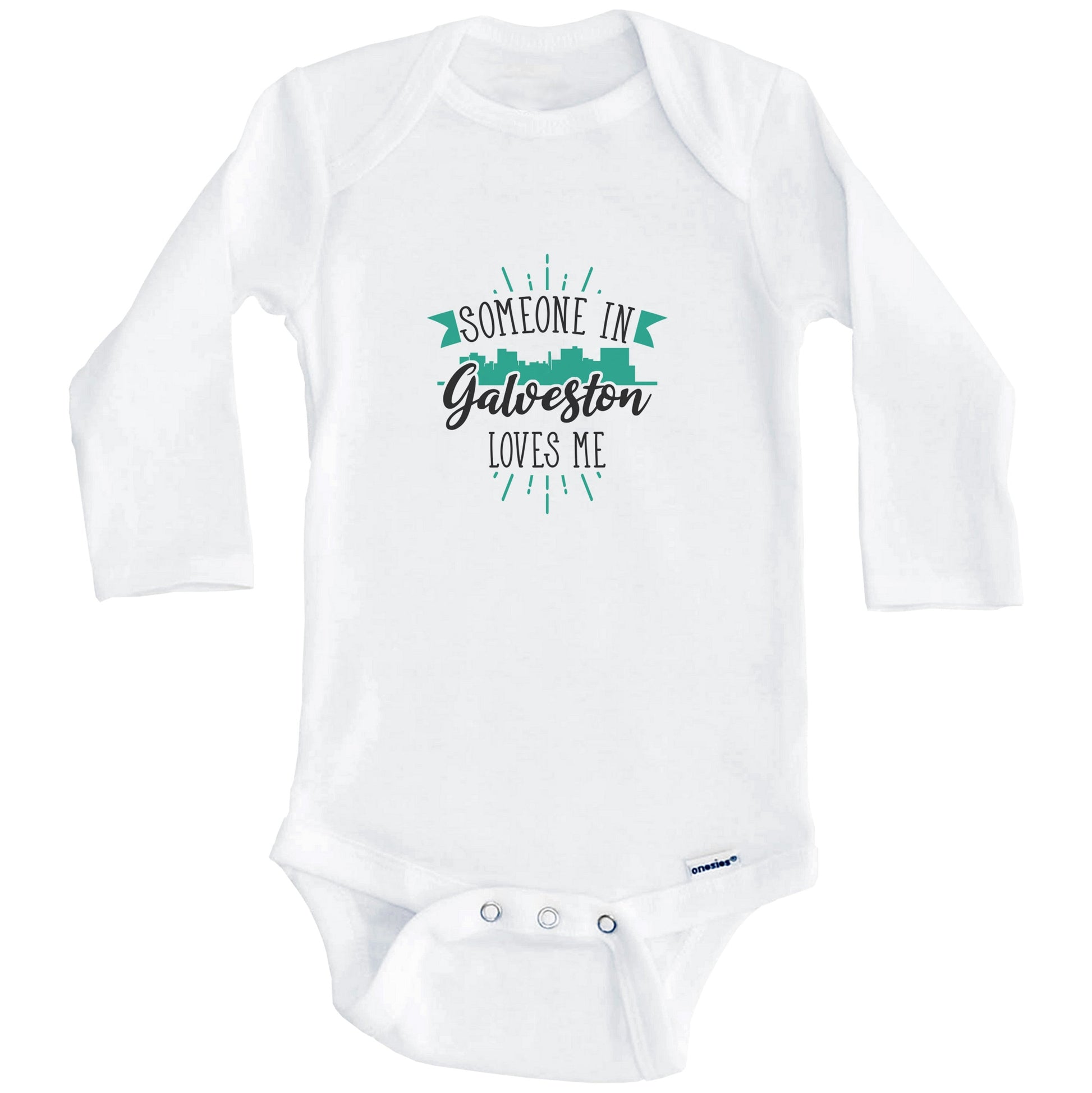 Someone In Galveston Loves Me Galveston TX Skyline Baby Onesie (Long Sleeves)