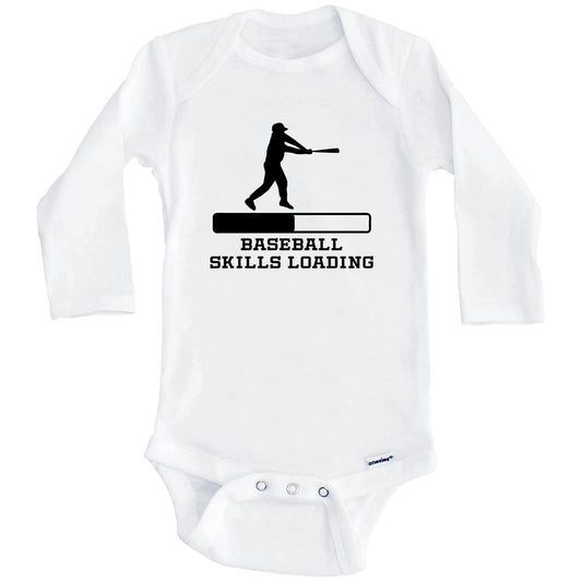 Baseball Skills Loading Funny Sports Humor Baby Onesie (Long Sleeves)