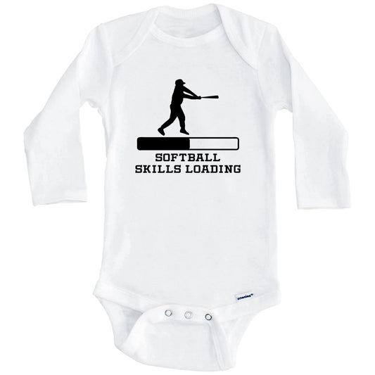 Softball Skills Loading Funny Sports Humor Baby Onesie (Long Sleeves)