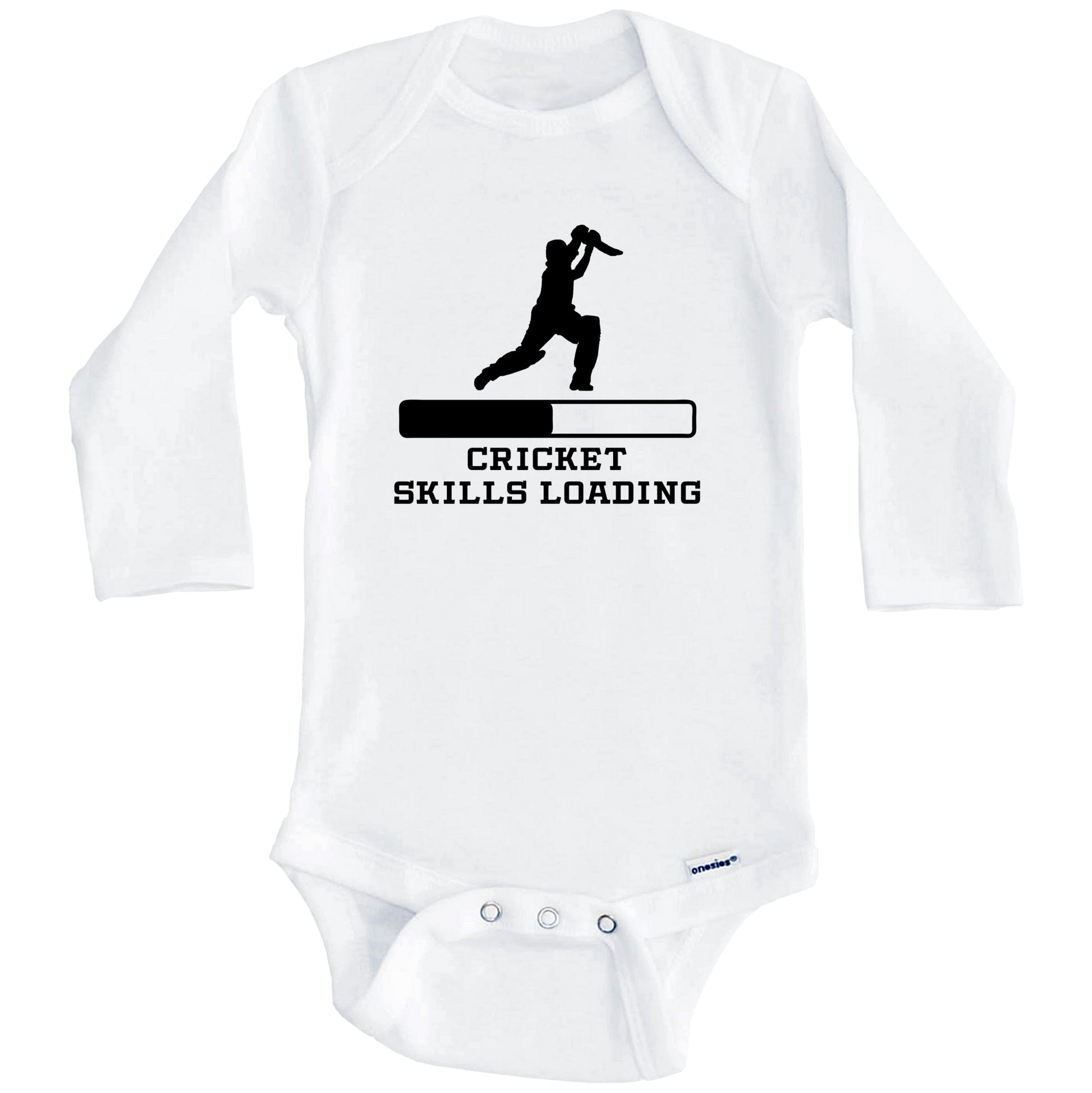 Cricket Skills Loading Funny Sports Humor Baby Onesie (Long Sleeves)