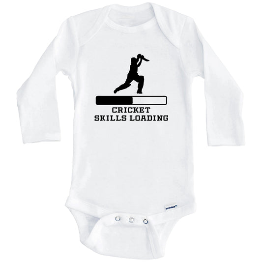 Cricket Skills Loading Funny Sports Humor Baby Onesie (Long Sleeves)