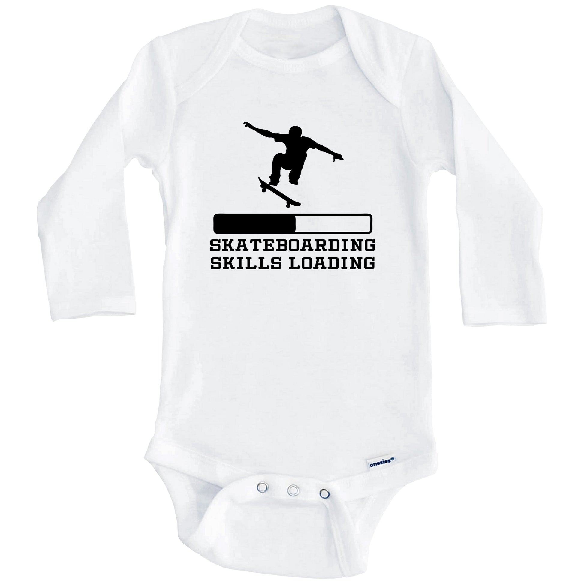 Skateboarding Skills Loading Funny Skateboard Humor Baby Onesie (Long Sleeves)