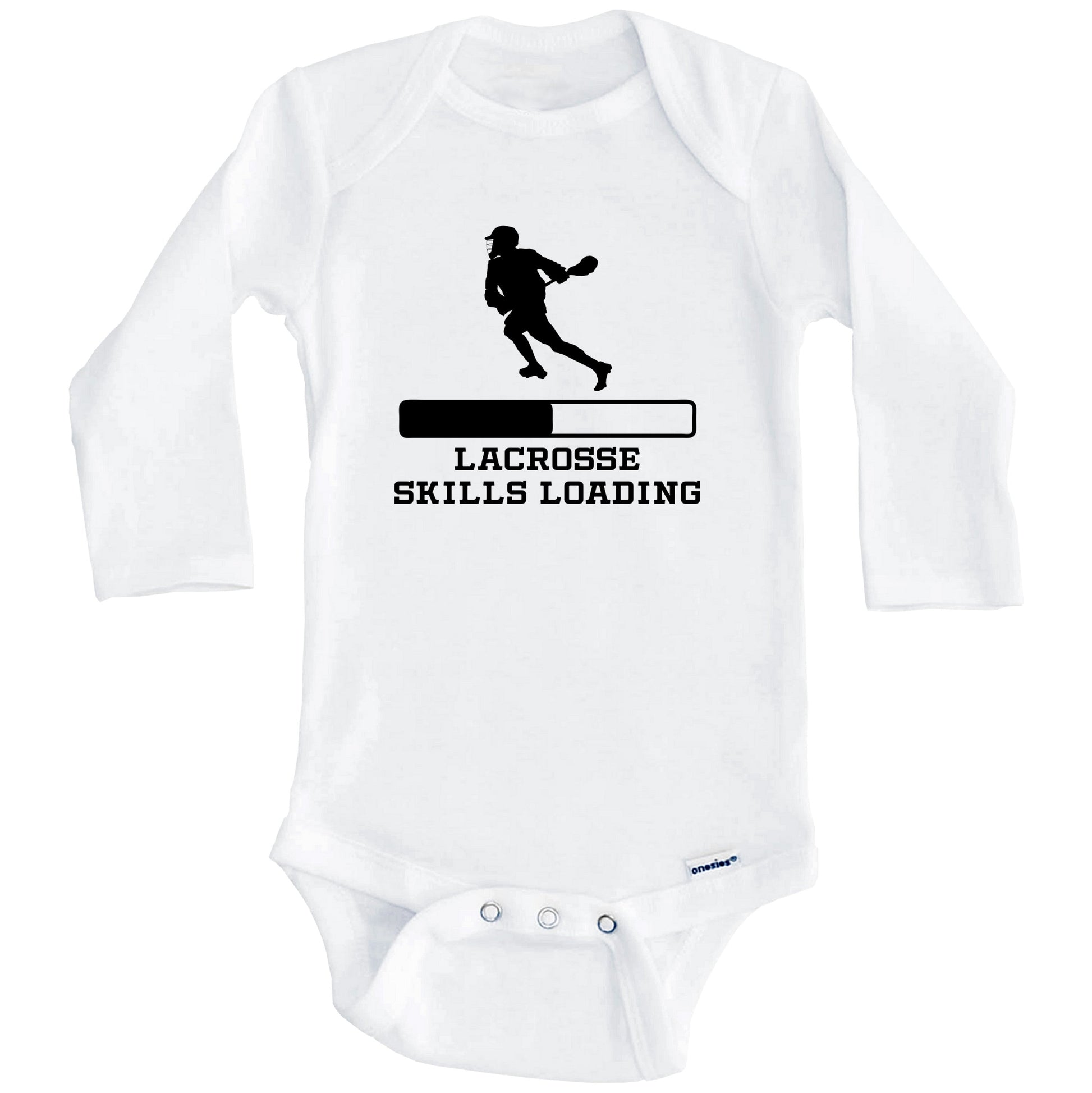 Lacrosse Skills Loading Funny Sports Humor Baby Onesie (Long Sleeves)