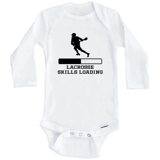 Lacrosse Skills Loading Funny Sports Humor Baby Onesie (Long Sleeves)