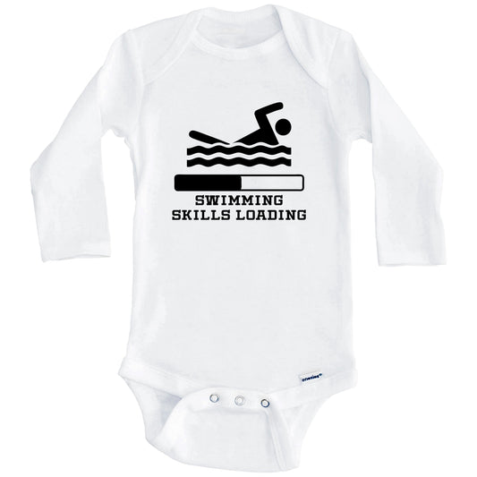 Swimming Skills Loading Funny Swimmer Humor Baby Onesie (Long Sleeves)