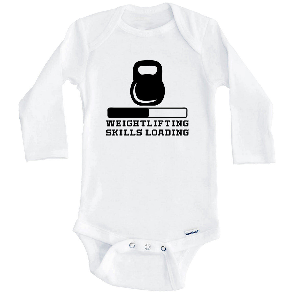 Weightlifting Skills Loading Funny Kettlebell Humor Baby Onesie (Long Sleeves)