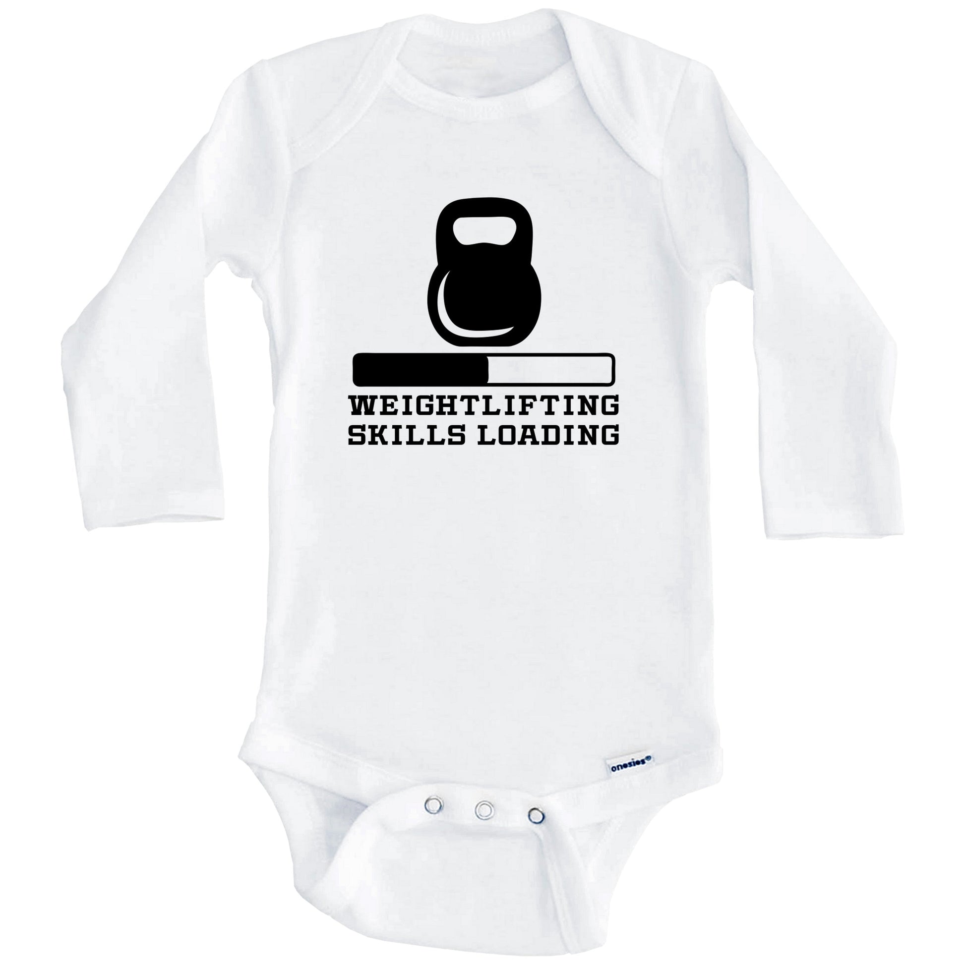 Weightlifting Skills Loading Funny Kettlebell Humor Baby Onesie (Long Sleeves)