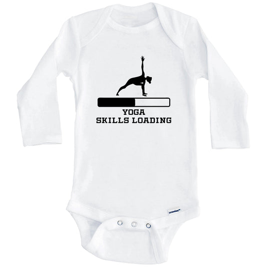 Yoga Skills Loading Funny Yoga Humor Baby Onesie (Long Sleeves)