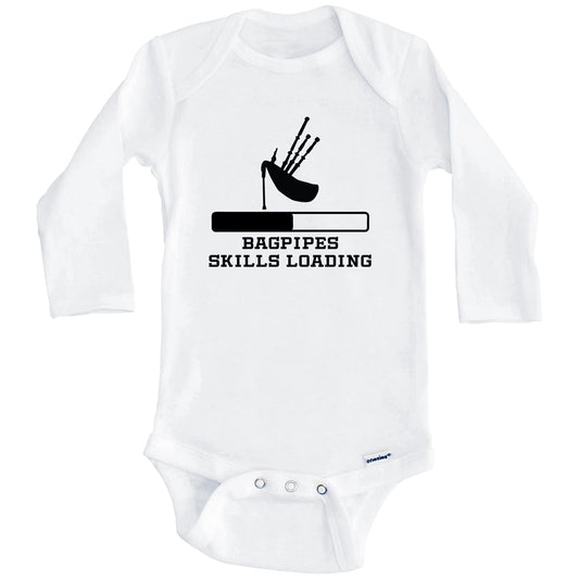 Bagpipes Skills Loading Funny Musician Humor Baby Onesie (Long Sleeves)