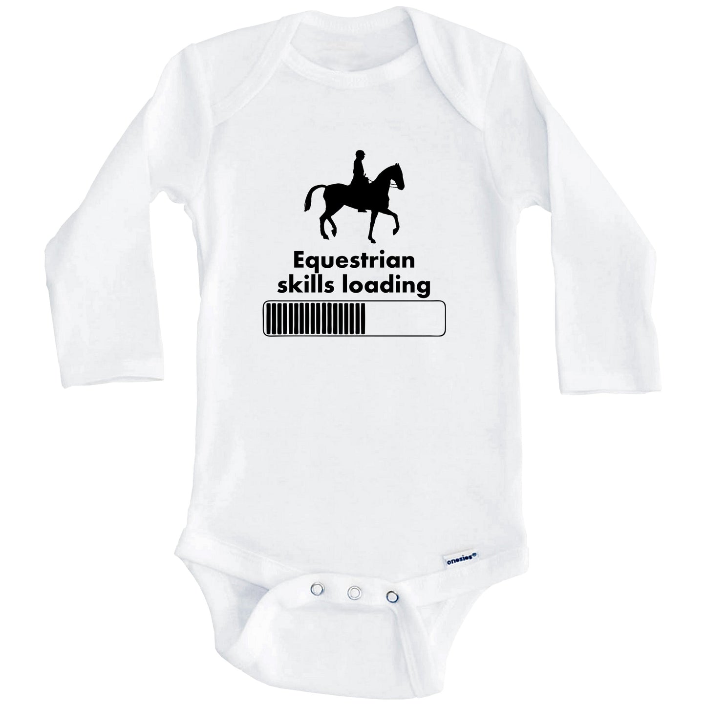 Equestrian Skills Loading Funny Horseback Riding Baby Onesie (Long Sleeves)