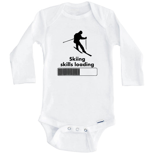 Skiing Skills Loading Funny Skier Baby Onesie (Long Sleeves)