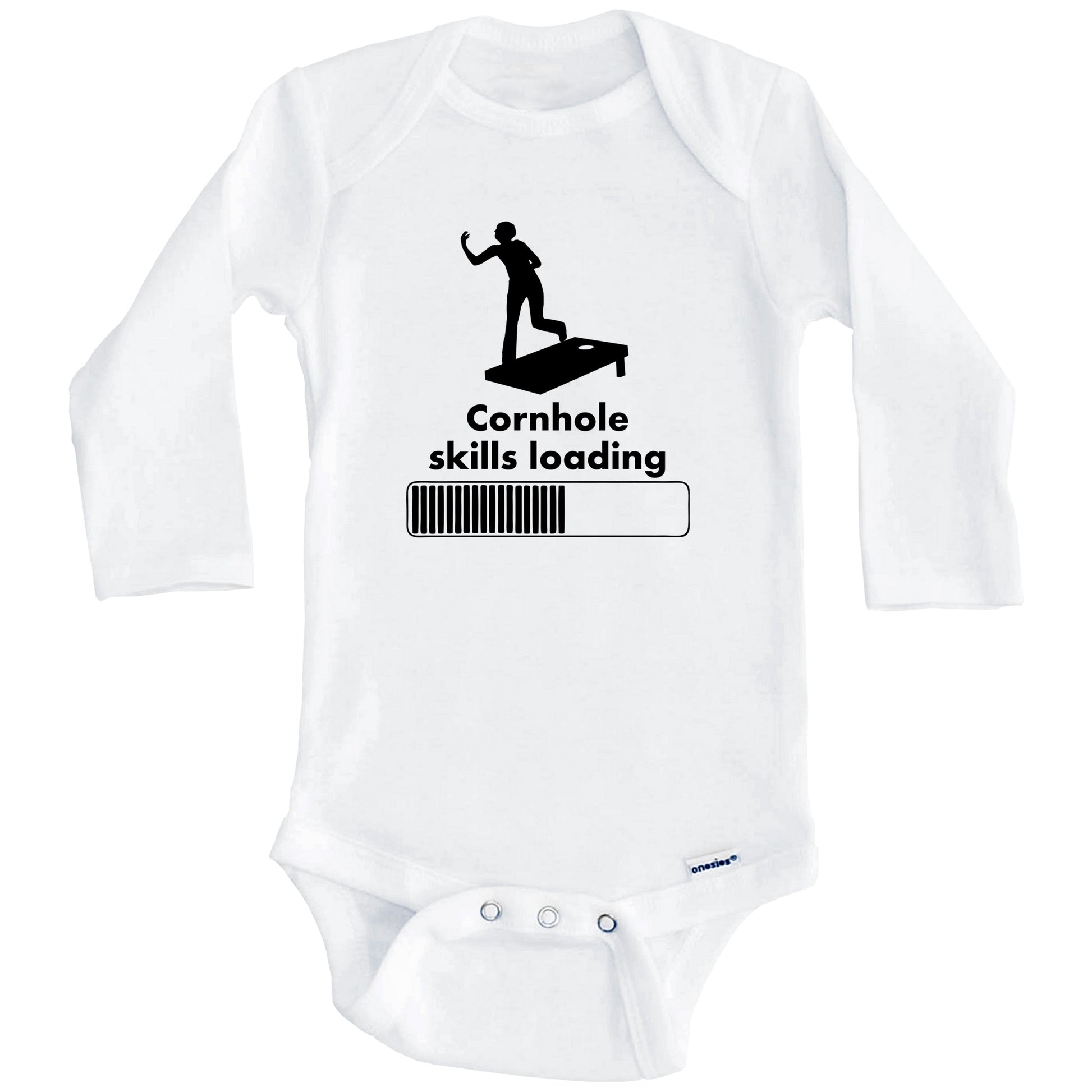 Cornhole Skills Loading Funny Baby Onesie (Long Sleeves)