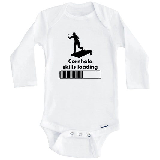 Cornhole Skills Loading Funny Baby Onesie (Long Sleeves)