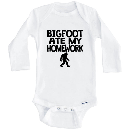 Bigfoot Ate My Homework Funny Sasquatch Baby Onesie (Long Sleeves)