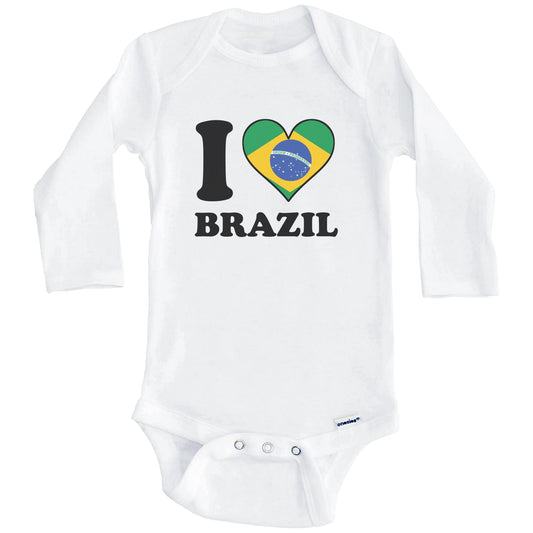 I Love Brazil Brazilian Flag Heart Baby Onesie (Long Sleeves)