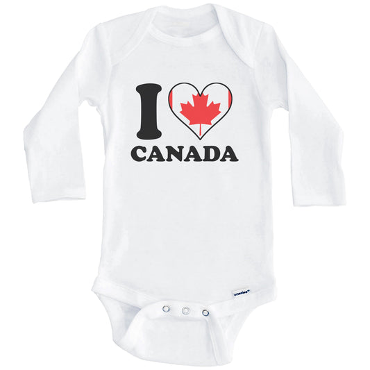 I Love Canada Canadian Flag Heart Baby Onesie (Long Sleeves)