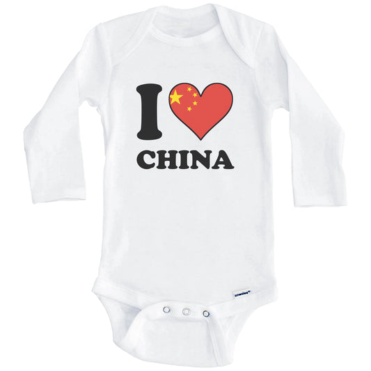 I Love China Chinese Flag Heart Baby Onesie (Long Sleeves)