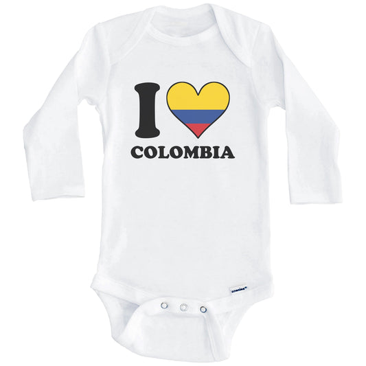 I Love Colombia Colombian Flag Heart Baby Onesie (Long Sleeves)