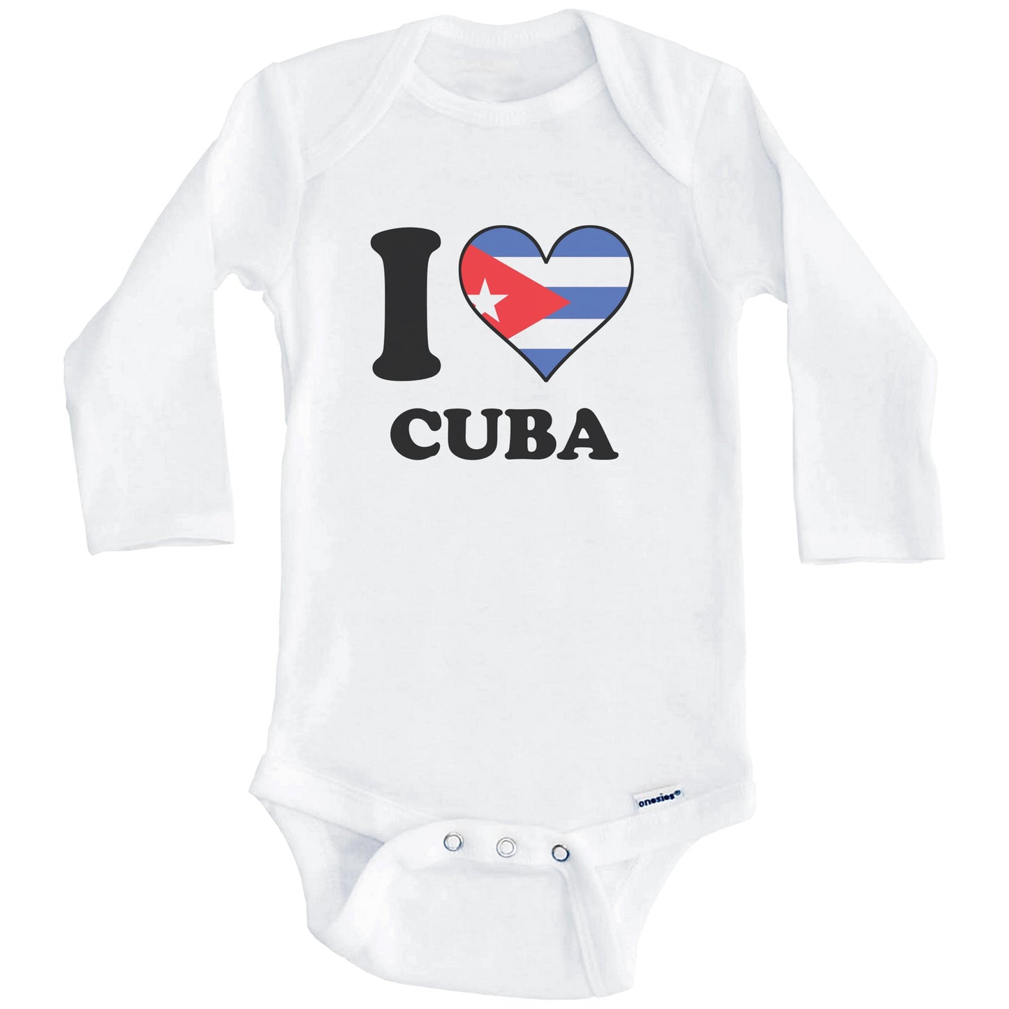 I Love Cuba Cuban Flag Heart Baby Onesie (Long Sleeves)