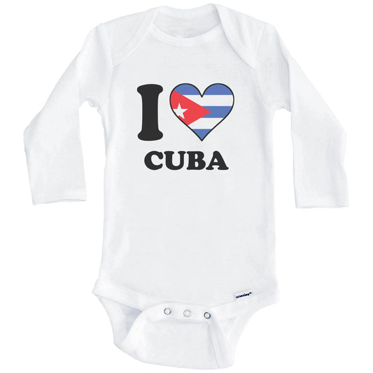 I Love Cuba Cuban Flag Heart Baby Onesie (Long Sleeves)