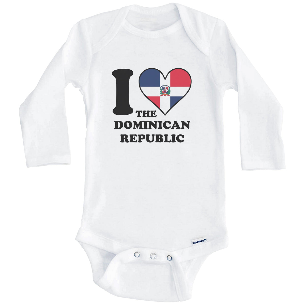 I Love the Dominican Republic Dominican Flag Heart Baby Onesie (Long Sleeves)