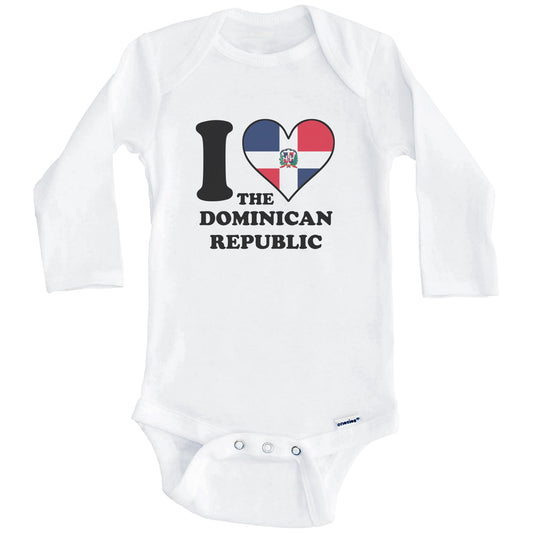 I Love the Dominican Republic Dominican Flag Heart Baby Onesie (Long Sleeves)