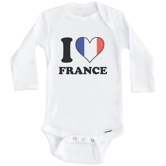 I Love France French Flag Heart Baby Onesie (Long Sleeves)