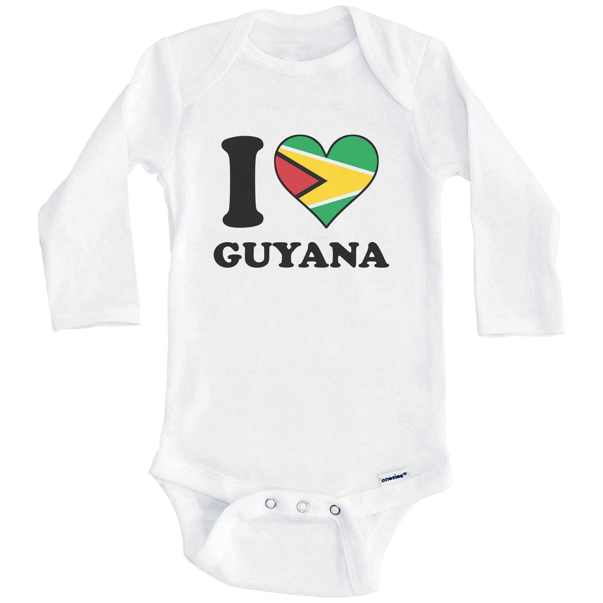 I Love Guyana Guyanese Flag Heart Baby Onesie (Long Sleeves)