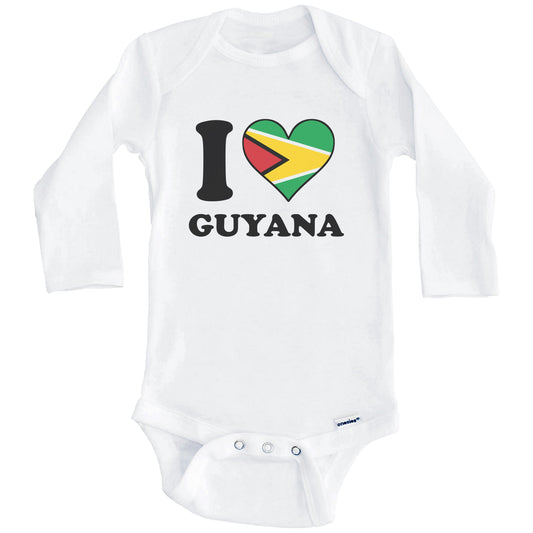 I Love Guyana Guyanese Flag Heart Baby Onesie (Long Sleeves)