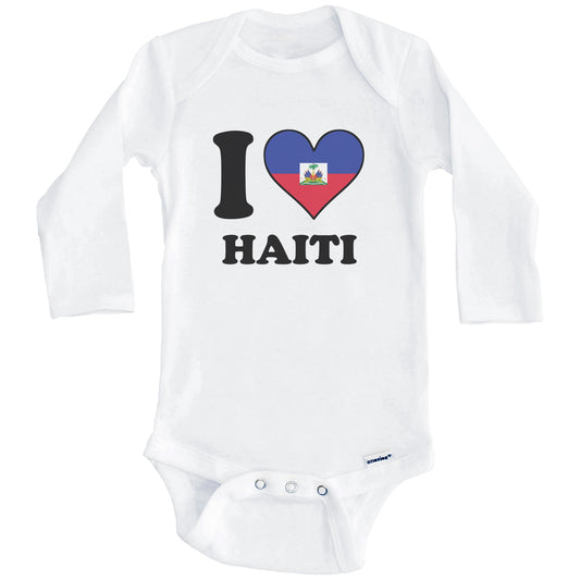 I Love Haiti Haitian Flag Heart Baby Onesie (Long Sleeves)