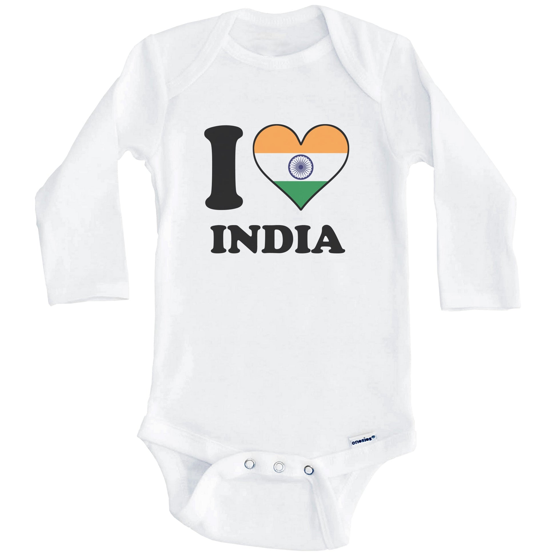 I Love India Indian Flag Heart Baby Onesie (Long Sleeves)