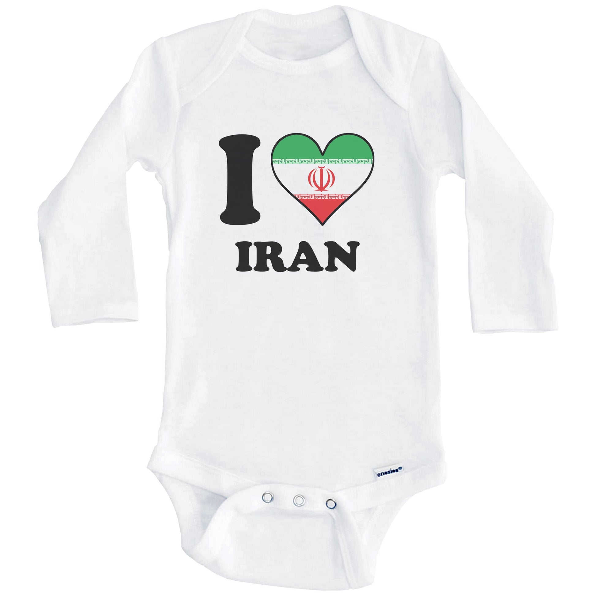 I Love Iran Iranian Flag Heart Baby Onesie (Long Sleeves)