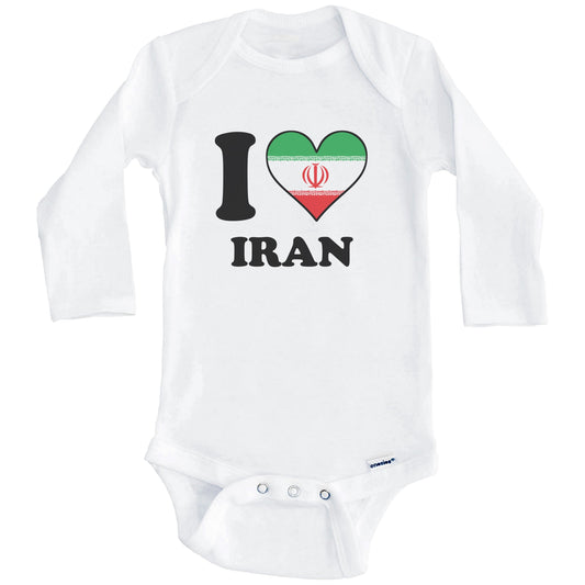 I Love Iran Iranian Flag Heart Baby Onesie (Long Sleeves)