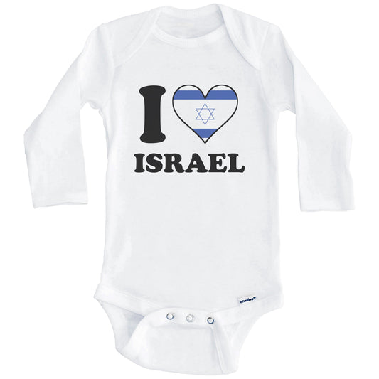 I Love Israel Israeli Flag Heart Baby Onesie (Long Sleeves)