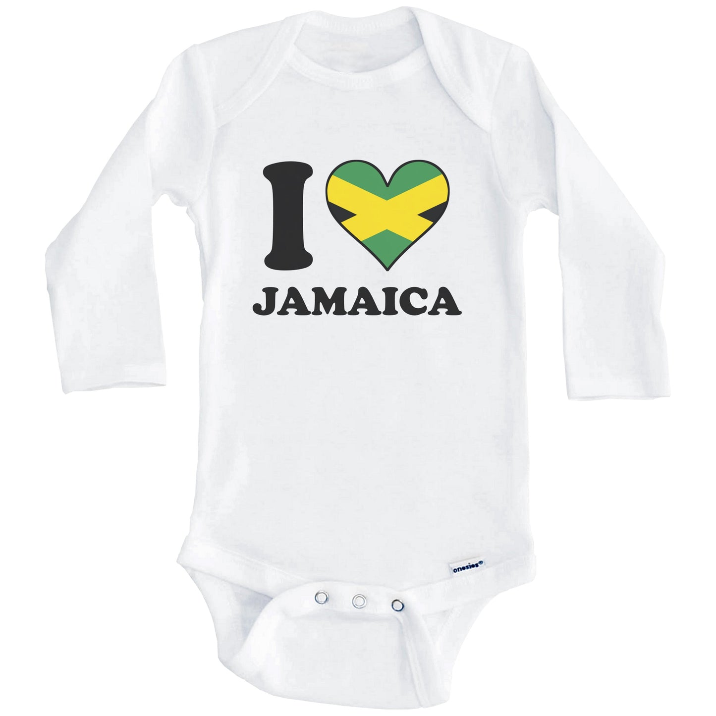 I Love Jamaica Jamaican Flag Heart Baby Onesie (Long Sleeves)