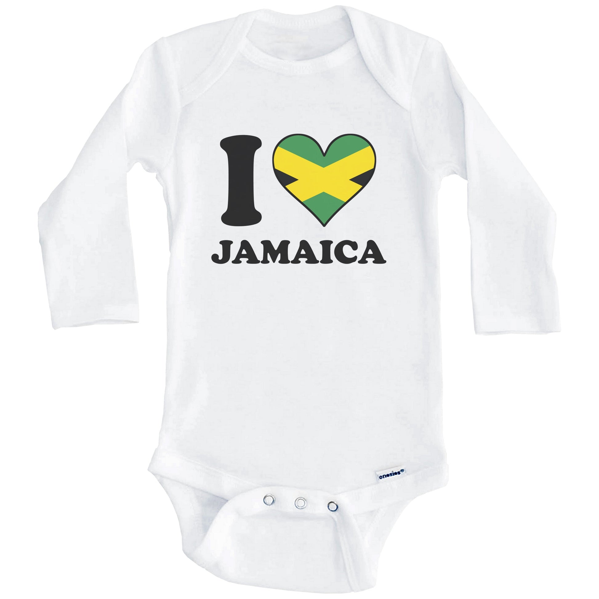 I Love Jamaica Jamaican Flag Heart Baby Onesie (Long Sleeves)