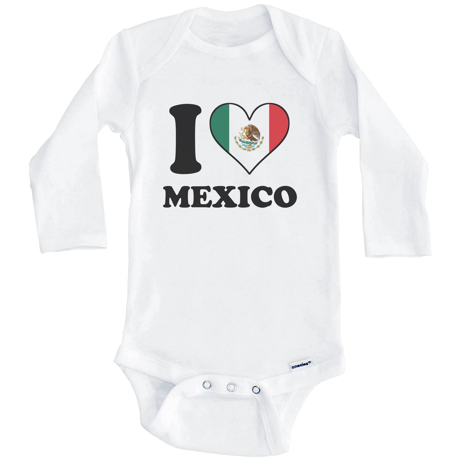 I Love Mexico Mexican Flag Heart Baby Onesie (Long Sleeves)