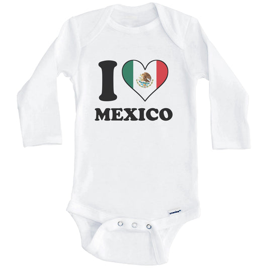 I Love Mexico Mexican Flag Heart Baby Onesie (Long Sleeves)