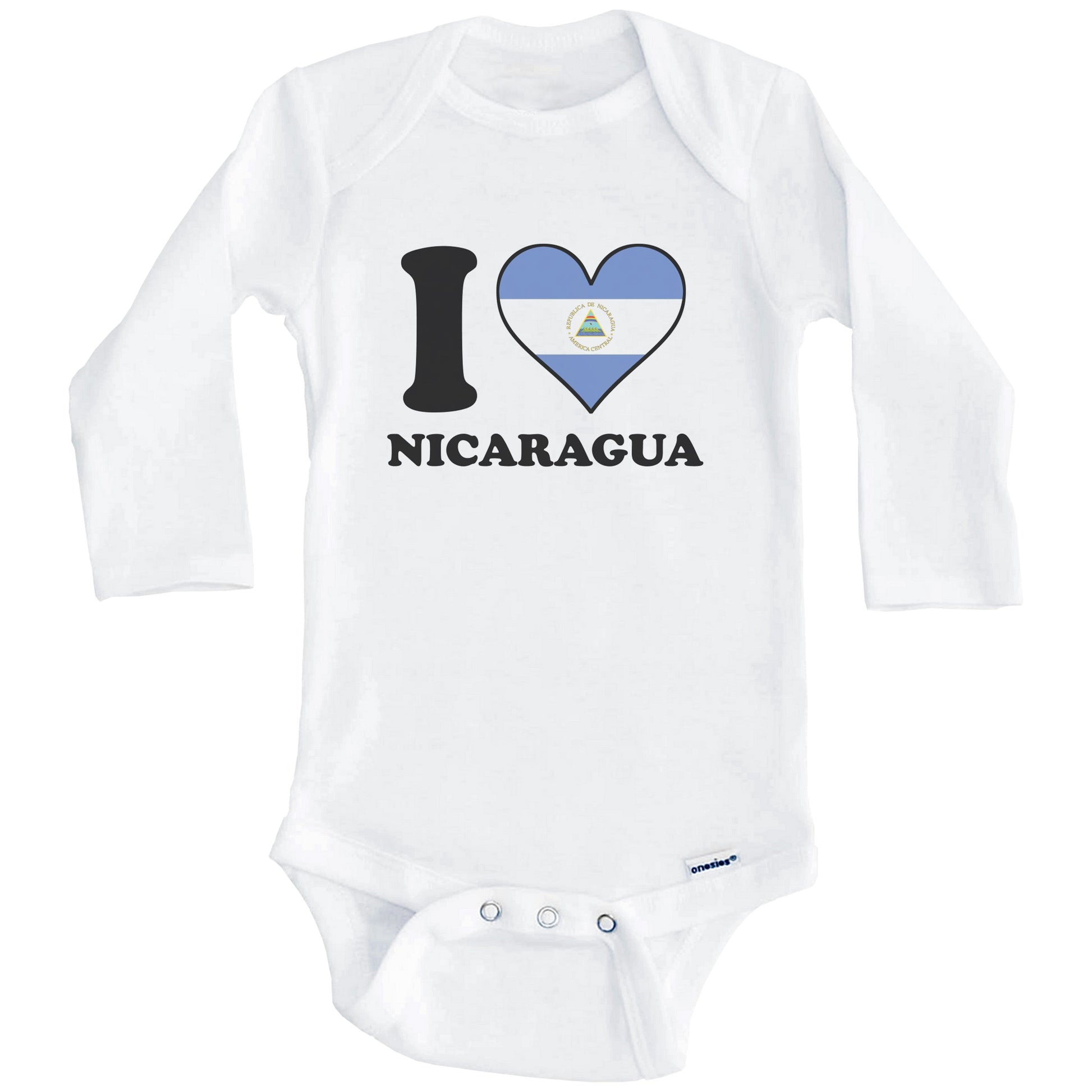 I Love Nicaragua Nicaraguan Flag Heart Baby Onesie (Long Sleeves)