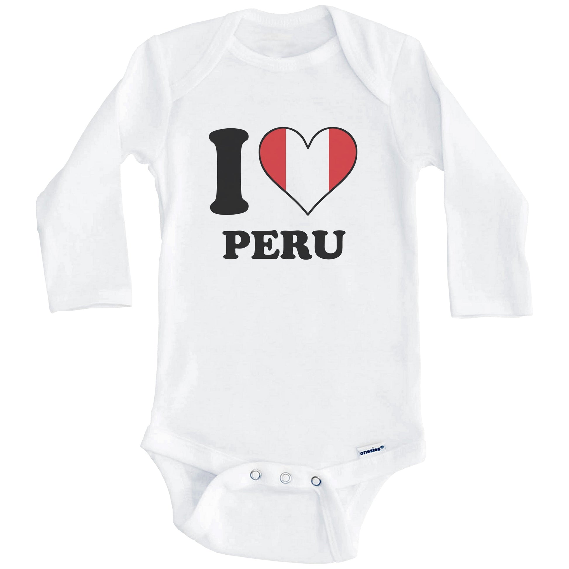 I Love Peru Peruvian Flag Heart Baby Onesie (Long Sleeves)
