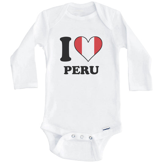 I Love Peru Peruvian Flag Heart Baby Onesie (Long Sleeves)