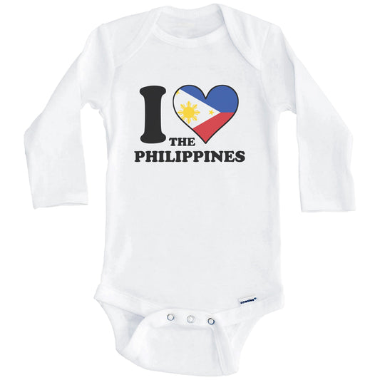 I Love the Philippines Filipino Flag Heart Baby Onesie (Long Sleeves)