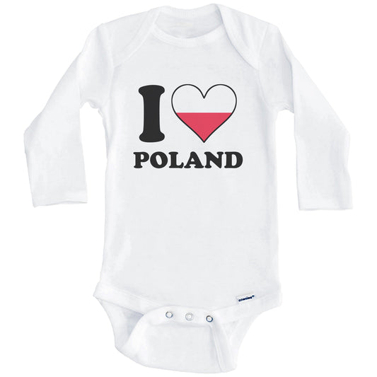 I Love Poland Polish Flag Heart Baby Onesie (Long Sleeves)