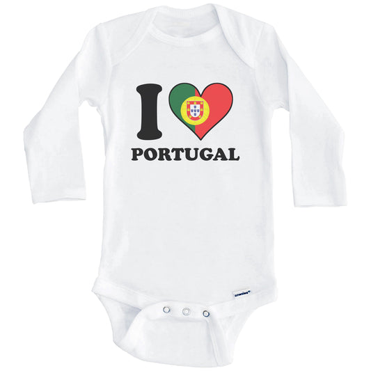 I Love Portugal Portuguese Flag Heart Baby Onesie (Long Sleeves)