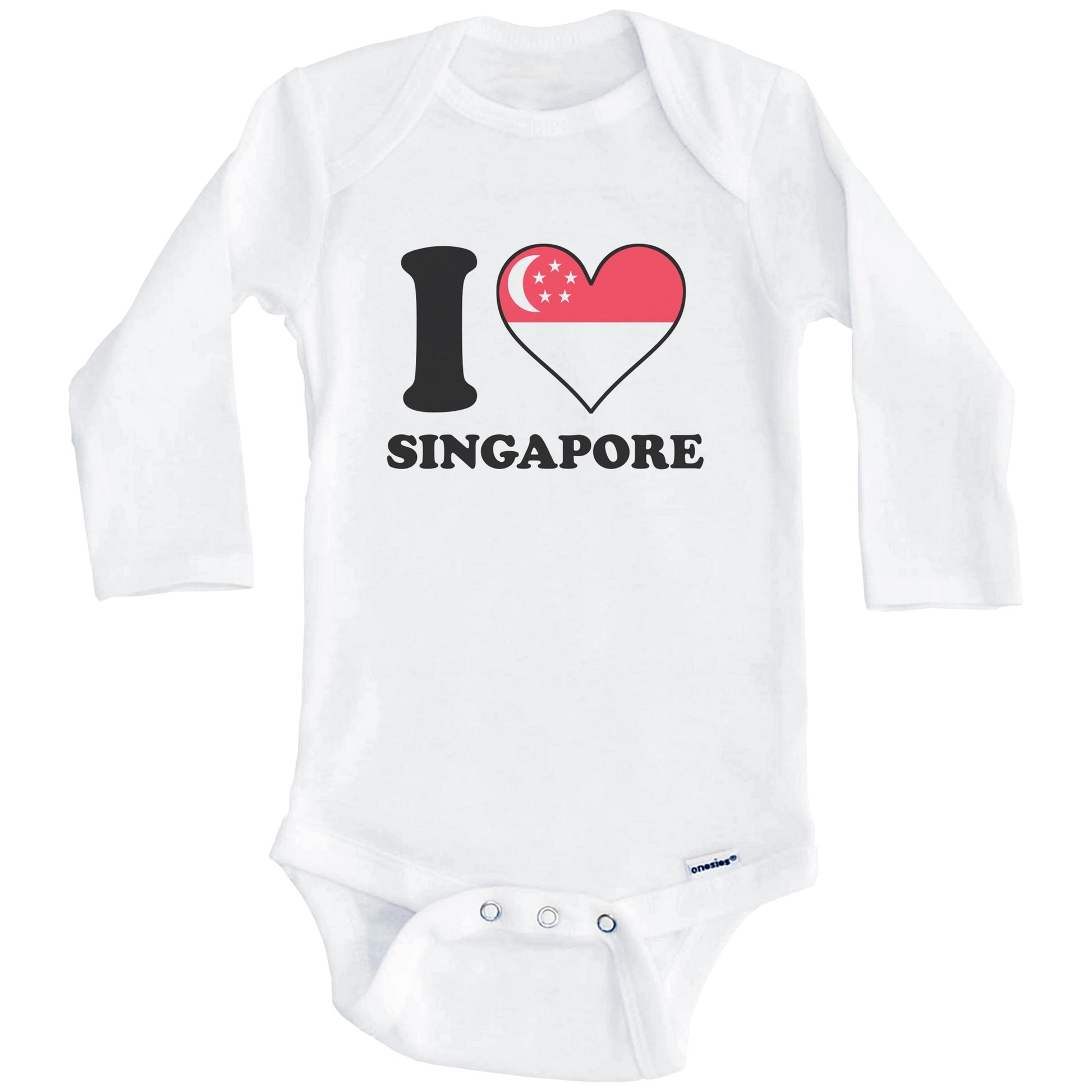 I Love Singapore Singaporean Flag Heart Baby Onesie (Long Sleeves)