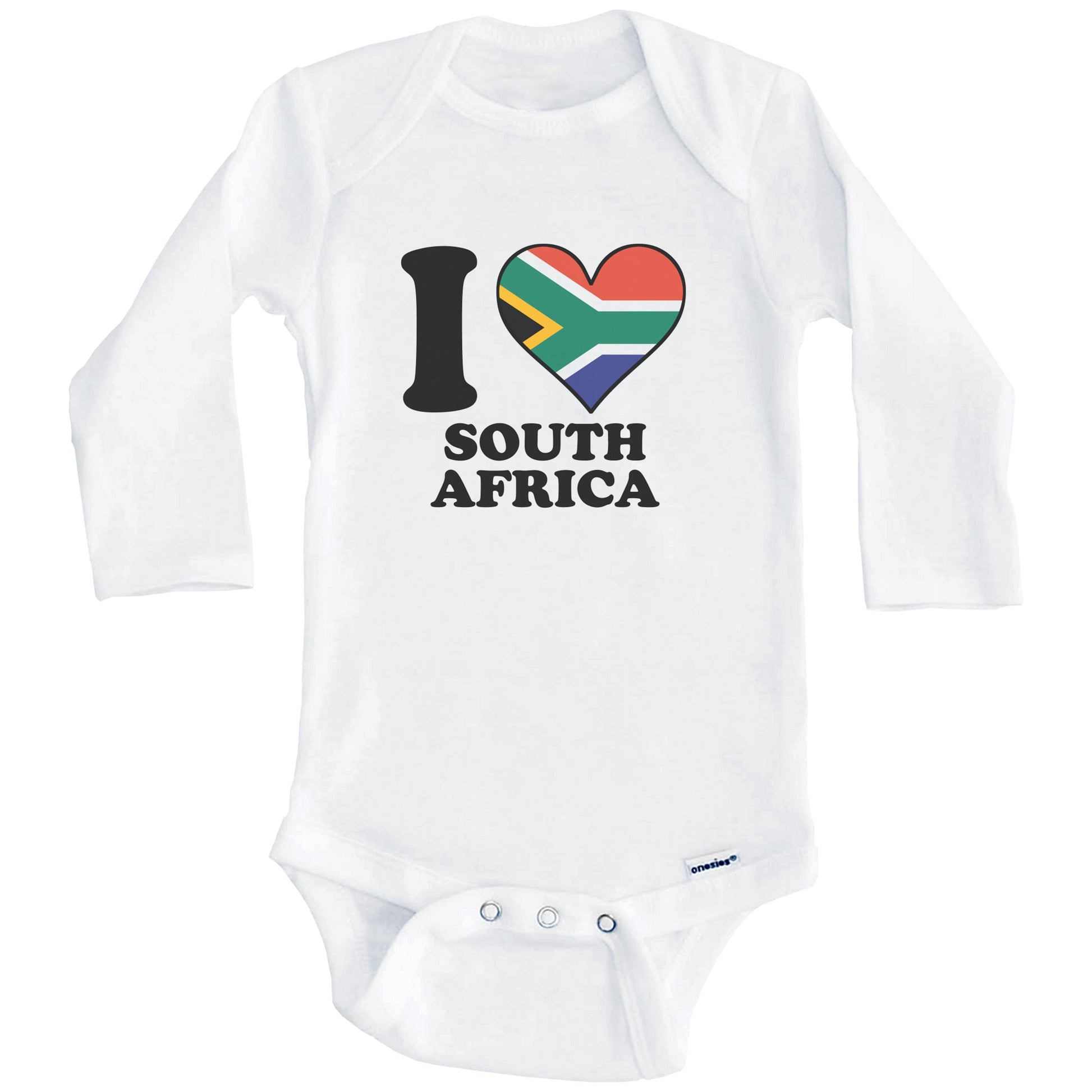 I Love South Africa South African Flag Heart Baby Onesie (Long Sleeves)