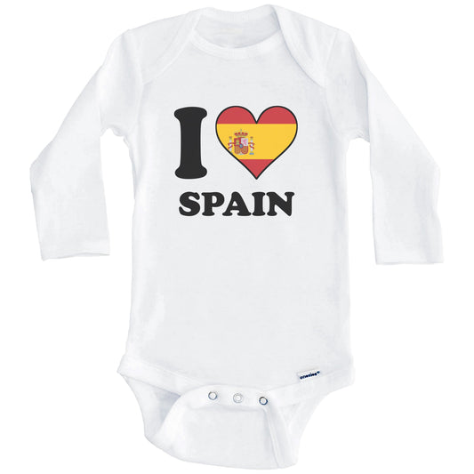 I Love Spain Spanish Flag Heart Baby Onesie (Long Sleeves)