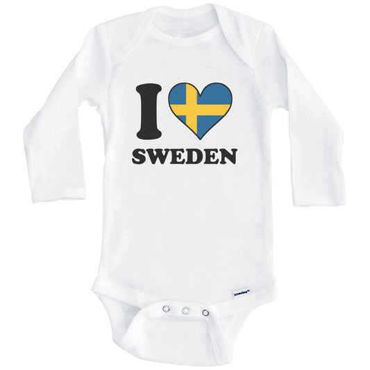 I Love Sweden Swedish Flag Heart Baby Onesie (Long Sleeves)